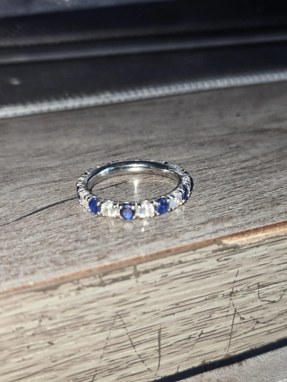 Blue Sapphire and White Stone Eternity Band - Women Jewelry